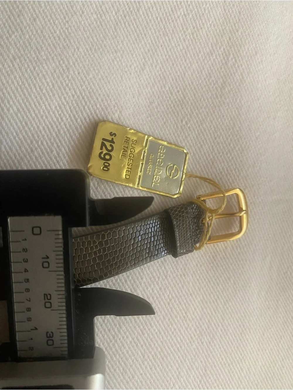 Vintage Spidel Gold-Tone Case Watch with Olive Green Leather Strap